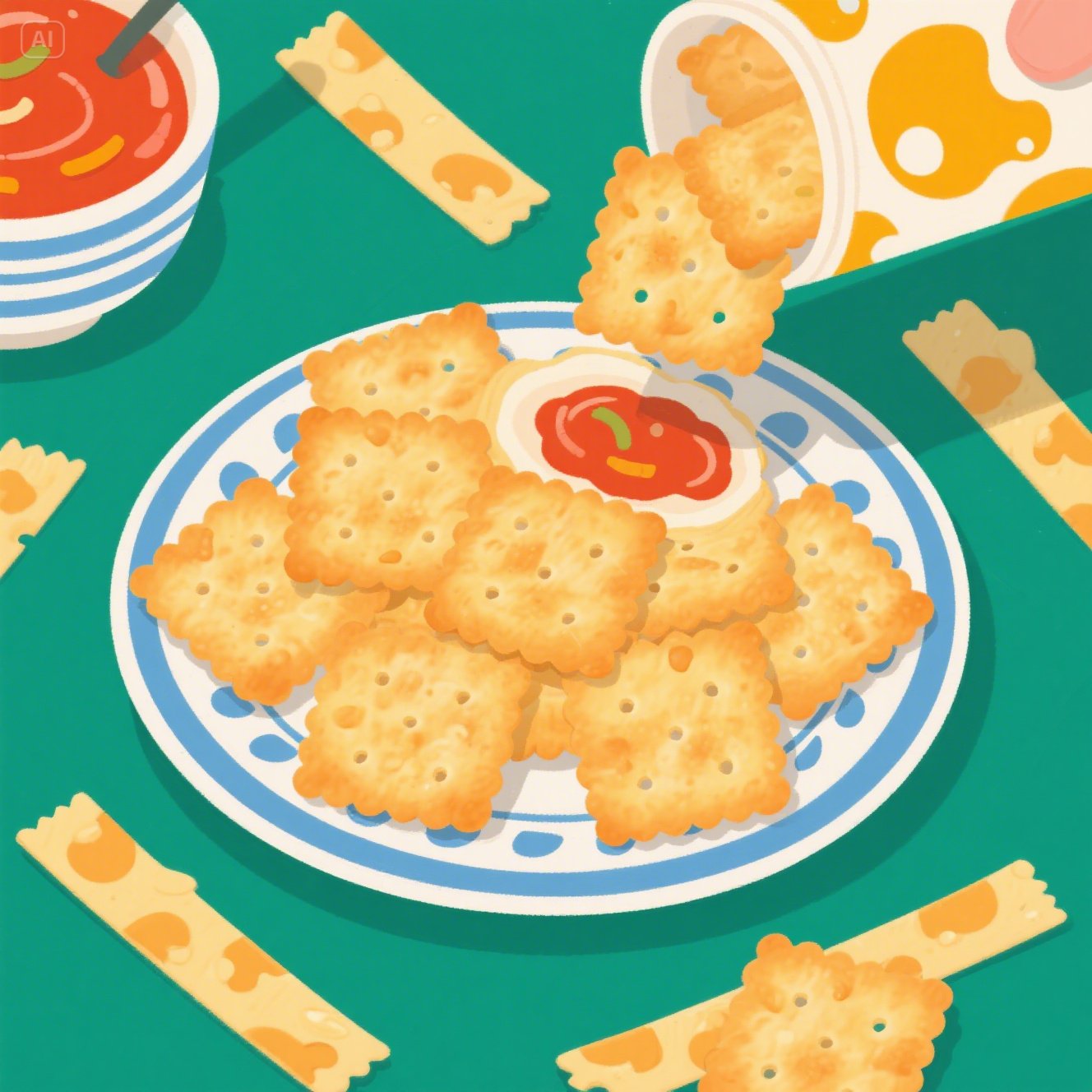 buatin ilustrasi Resep Crackers Tape Keju, Camilan Gurih Asam Manis gambar yang bagus sepertin nyata...